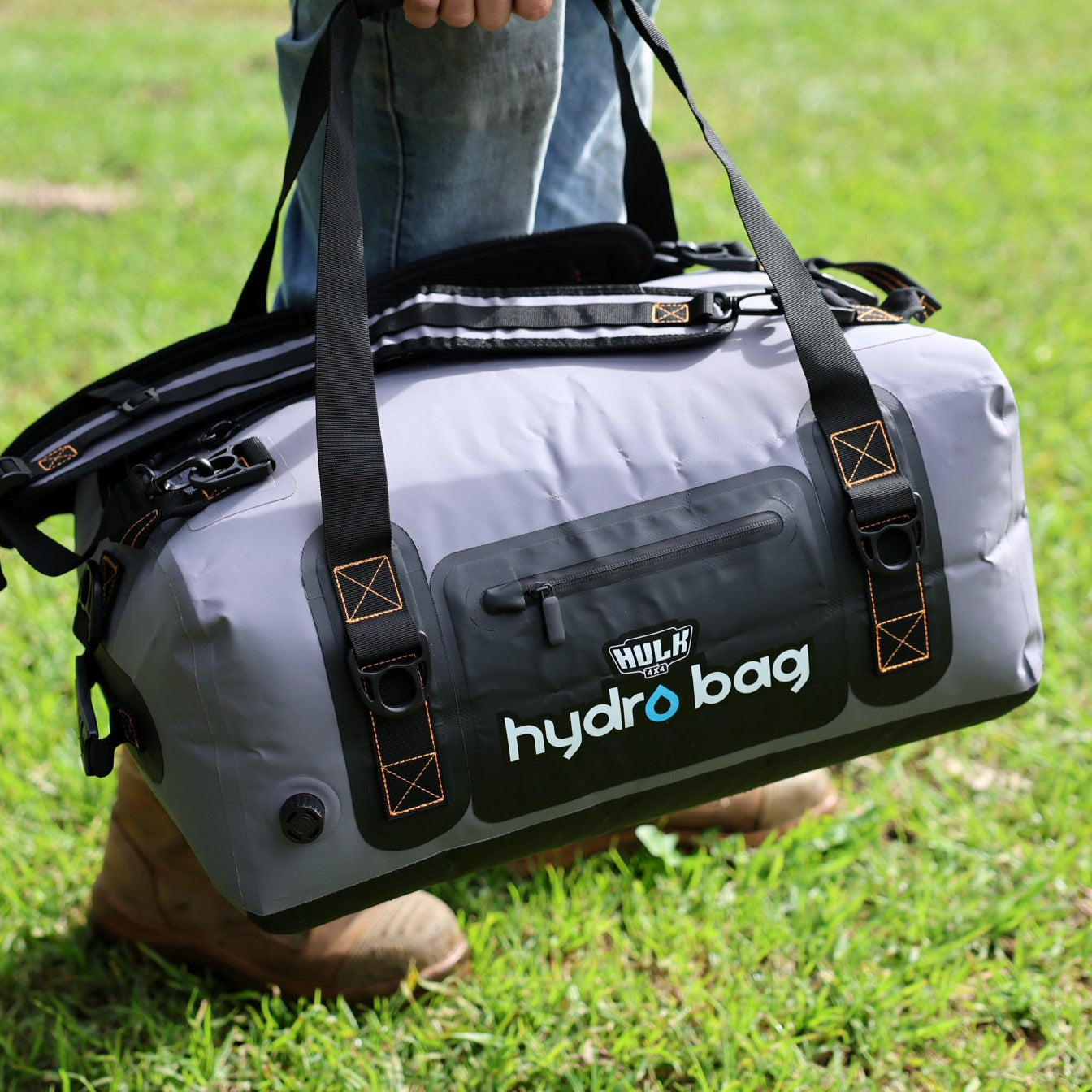 Hydro Bag 40L – Grey Waterproof Duffel with Shoulder Straps