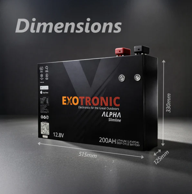 Exotronic 12V 200Ah Alpha Slimline Smart Bluetooth Lithium Battery