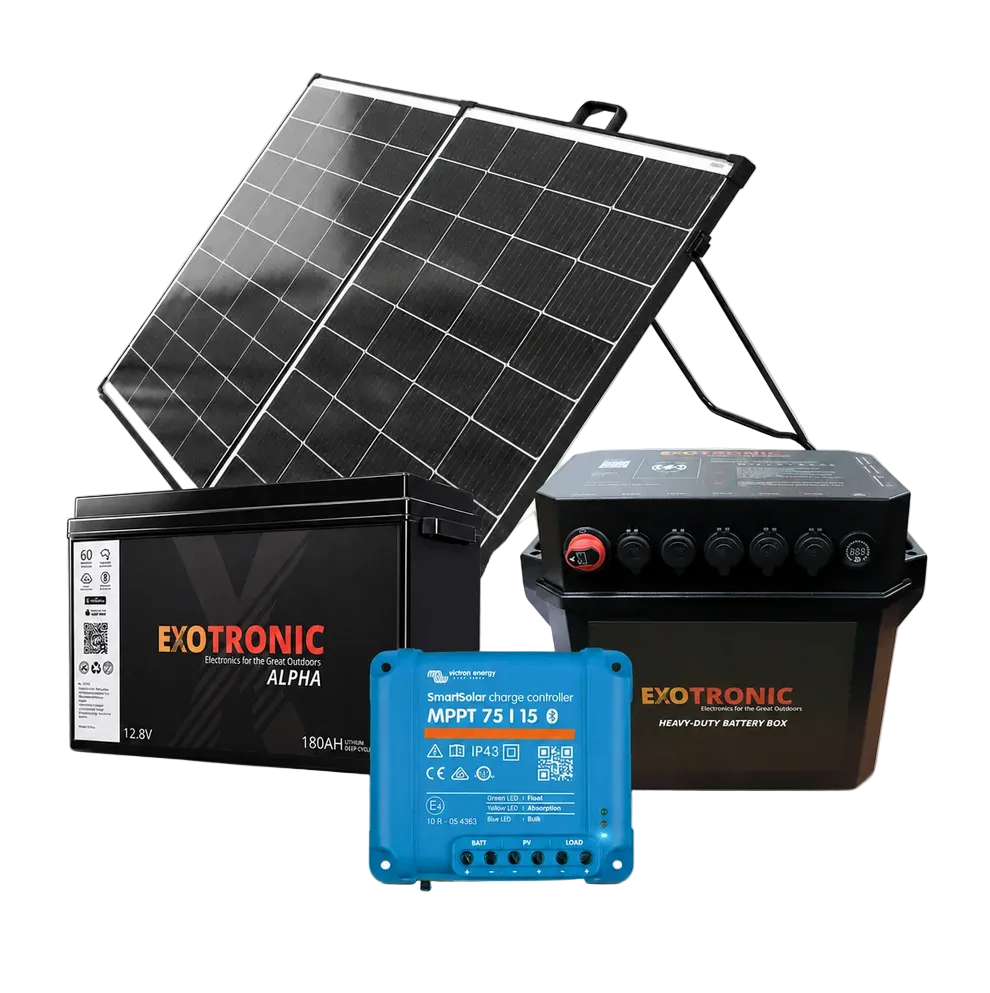 180Ah Off-Grid Power Bundle - 200W Solar Panel, Victron MPPT 75/15 Controller, 180Ah Lithium Battery & Heavy-Duty Battery Box
