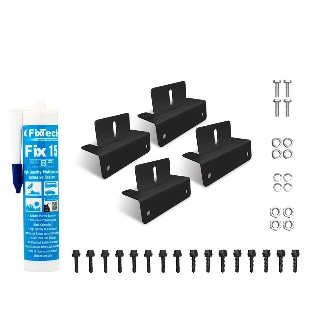 Single Solar Panel Mounting Kit - Black Brackets + Adhesive Sealant