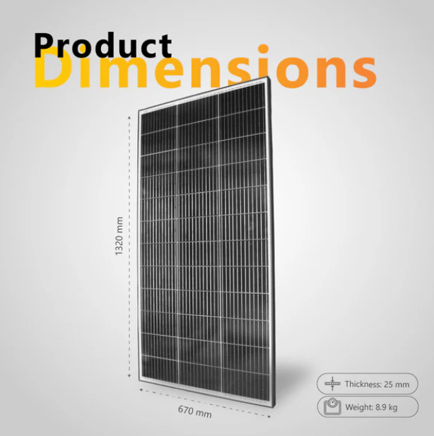 Exotronic Horizon 180W Mono-PERC Solar Panel, Black Frame (1320 × 670 × 25 mm)