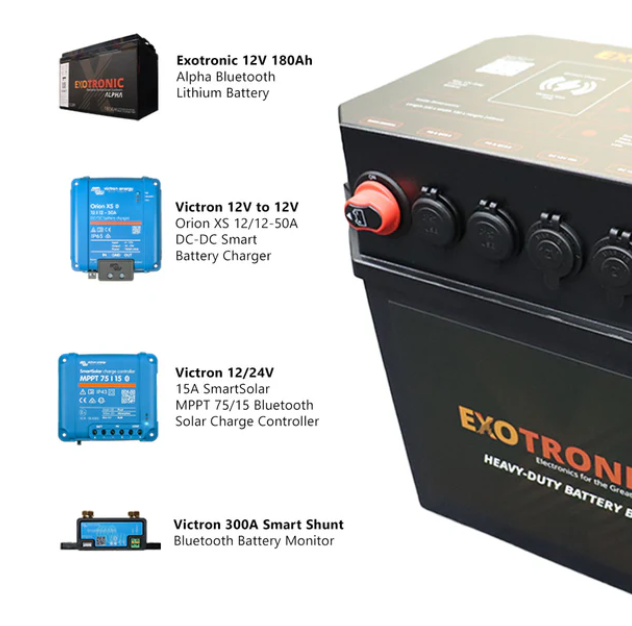 Lithium 180Ah Battery + Pre-wired Victron Orion XS + MPPT 75/15 SmartSolar + SmartShunt + Lithium Battery Box