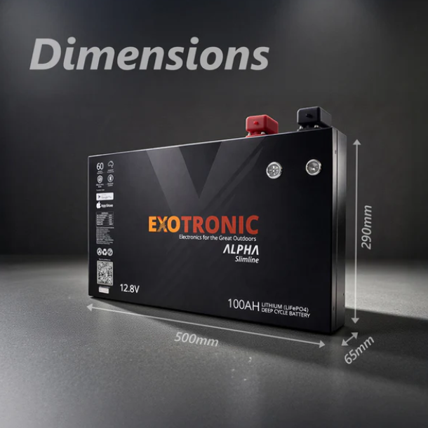 Exotronic 12V 100Ah Alpha Slimline Smart Bluetooth Lithium Battery