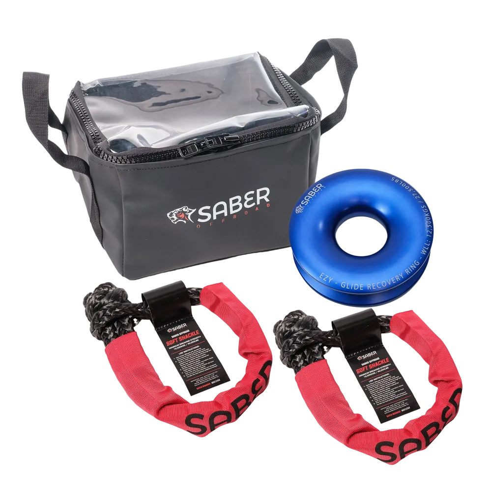 Saber Ezy-Glide Recovery Ring Kit with Twin Sheath 18000kg Soft Shackles & Clear Top Bag